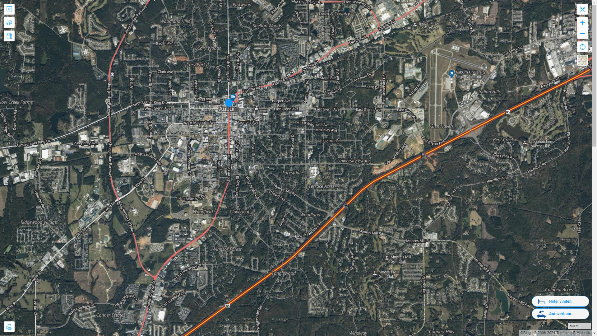 Main Road and Street Map of Auburn in Alabama